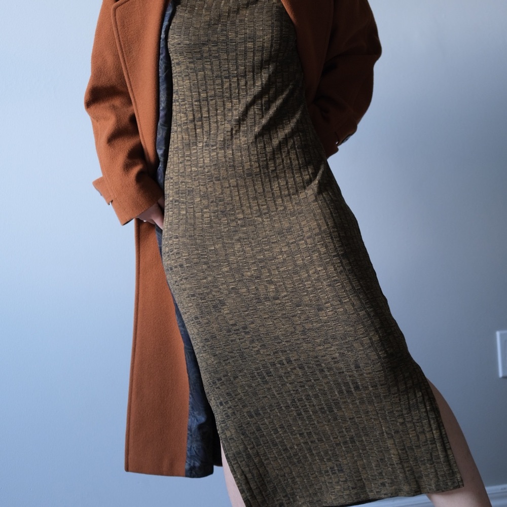 VERO MODA Khaki Midi Dress with side slits, size M US